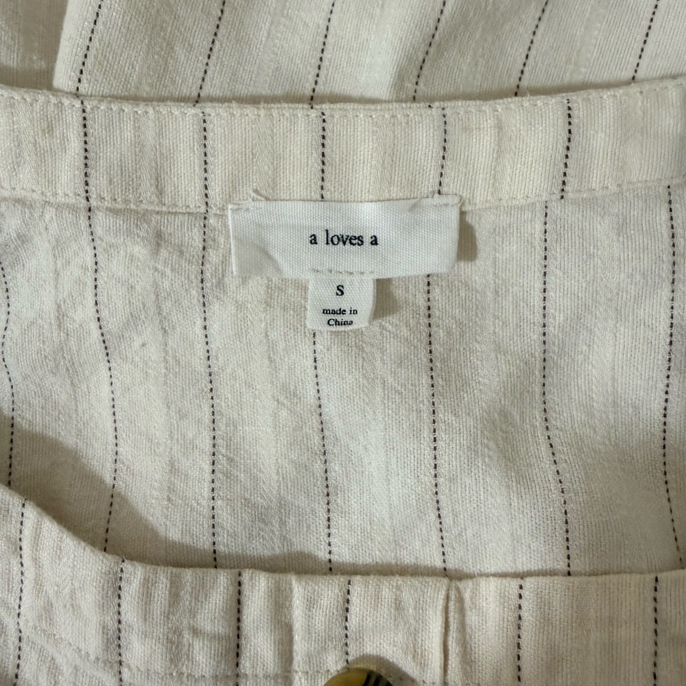 Cream Striped mini summer Dress with Button Detail - Picture 6 of 6
